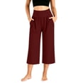 thumbnail image 3 of Plus Size Women's High Waist Cropped Wide Leg Yoga Pants with Pockets, 92% Polyester 8% Spandex, Casual Loose Trousers Athletic Jogging Fitness Outdoor Lounge, Womens Cropped, 3 of 9