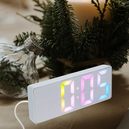 BESTYASH White Desktop LED Digital Alarm Clock Large Screen Simple Design for Home