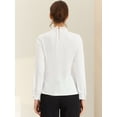 thumbnail image 3 of Blusas elegantes para mujer con cuello alto y manga larga con panel de encaje blanco M, 3 of 6