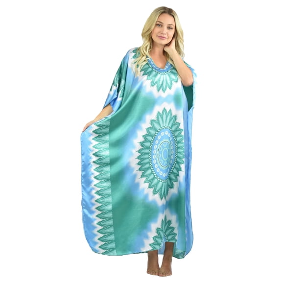 Up2date Fashion's Women's Caftan / Kaftan / Muumuu / Mumu, Aquatic Mandala Print