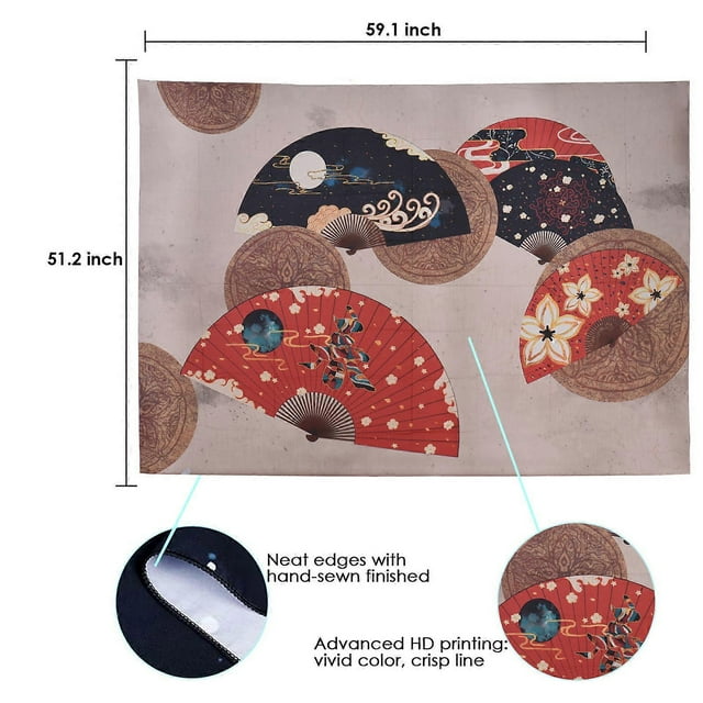 Folding Fan Tapestry Room Wall Background Hanging Blanket Home Party Decoration Cloth Aesthetic Art Tapestry for Bedroom Living Room Dorm