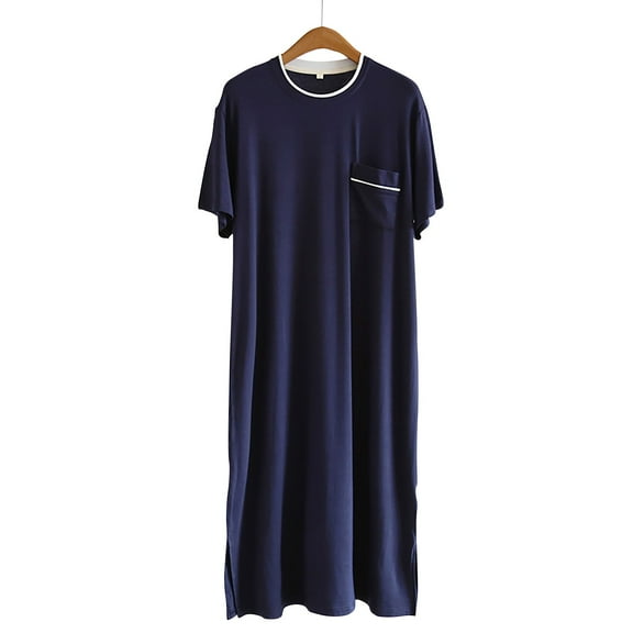 APEXFWDT Men's Modal Nightshirt - Short Sleeve Knee Length Sleep Shirt Breathable Lounge Wear for Summer (S-3XL)