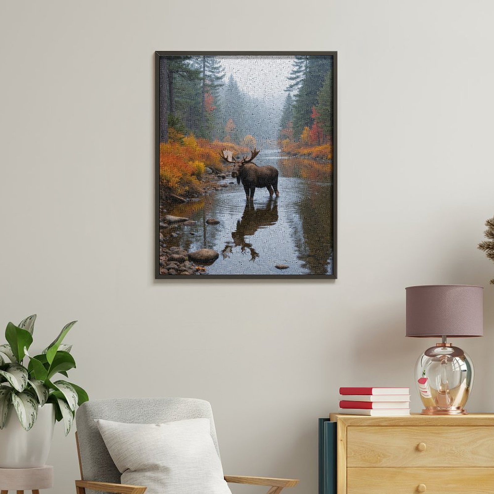 Paint By Numbers Kit for Adults Beginner - DIY Moose Autumn River Reflections Canvas Painting Kits for Adults, Frameless Paint By Number for Adults for Home Wall Decor 16x20 Inch