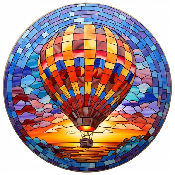 DIY Stamped Cross Stitch Kits Stained Glass Hot Air Balloon for Beginners Easy 11CT Needlepoint Embroidery Counted Cross Stitch Kits Art Craft Wall Decoration and Gift 35x35cm(1)