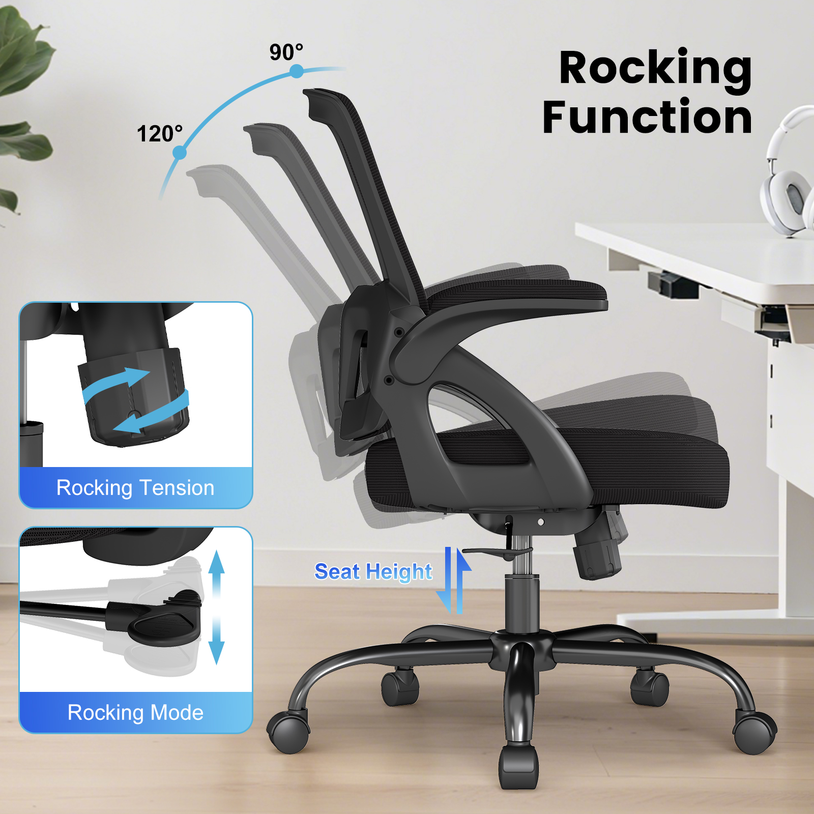 YERAIRR Big Mesh Office Chair 450LB, Ergonomic  Executive Desk Chairs Widen Seat  Lumbar Support  Flip up Armrest  Black