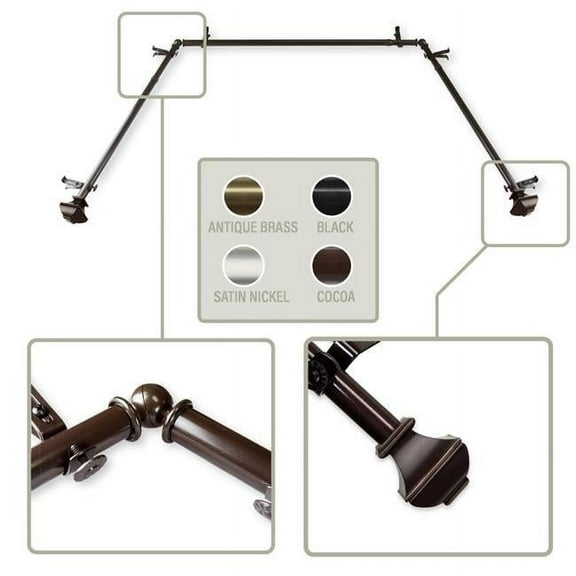 Central Design ABay-82-7 0.8125 in. Vicky Bay Window Curtain Rod with Side Rod Extends Upto 20 to 36 in. & Center Rod Extends Upto 38 to 72 in., Cocoa