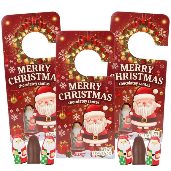 Christmas Chocolatey Santas Door Hanger Gift Box, Stocking Stuffers, Pack of 3, 1.15 Ounces