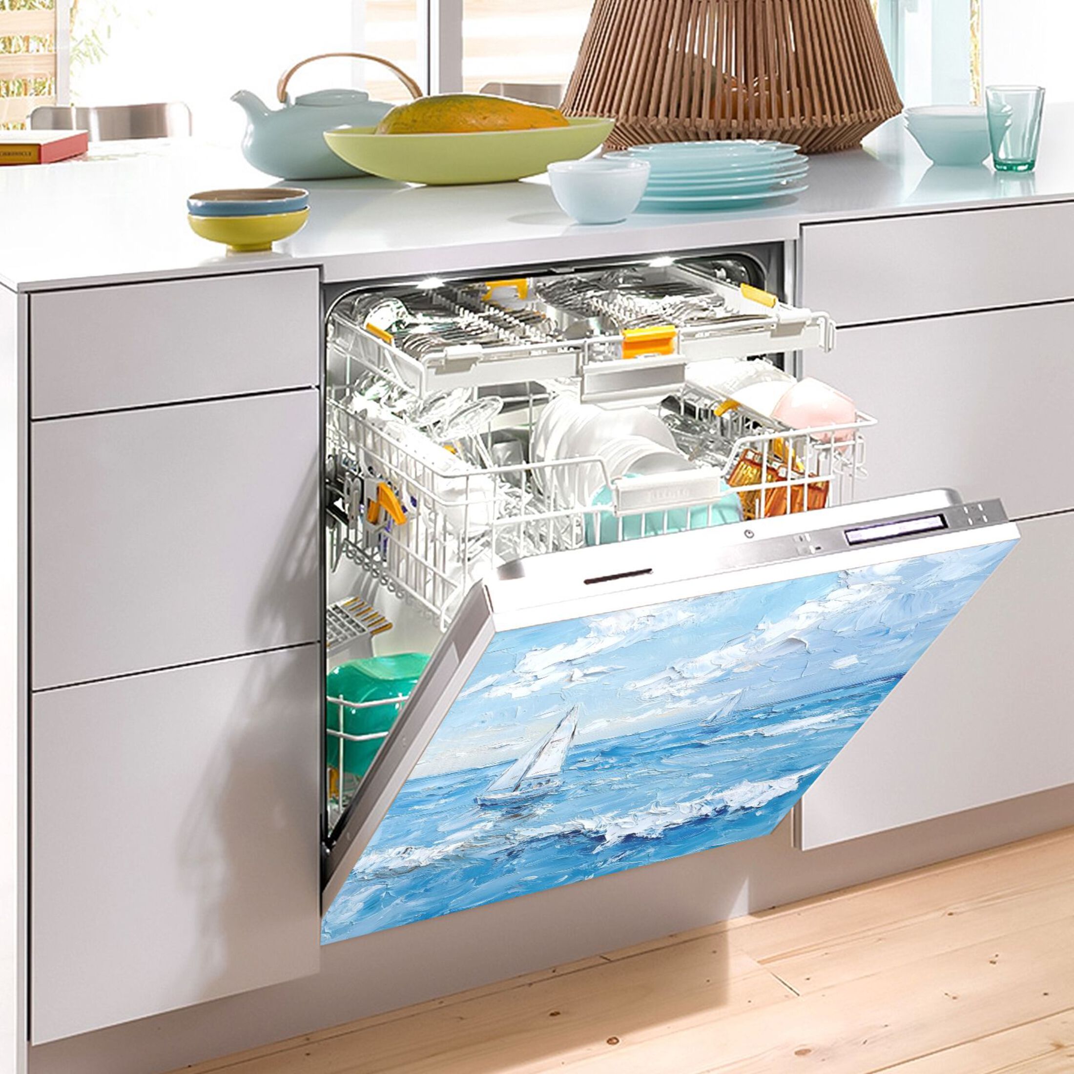 Dishwasher Magnetic Sticker 23x26 Inch Refrigerator Magnetic Sticker Washing Machine Magnetic Sticker Kitchen Panel Magnetic Sticker Home Decor Oil Painting Sea