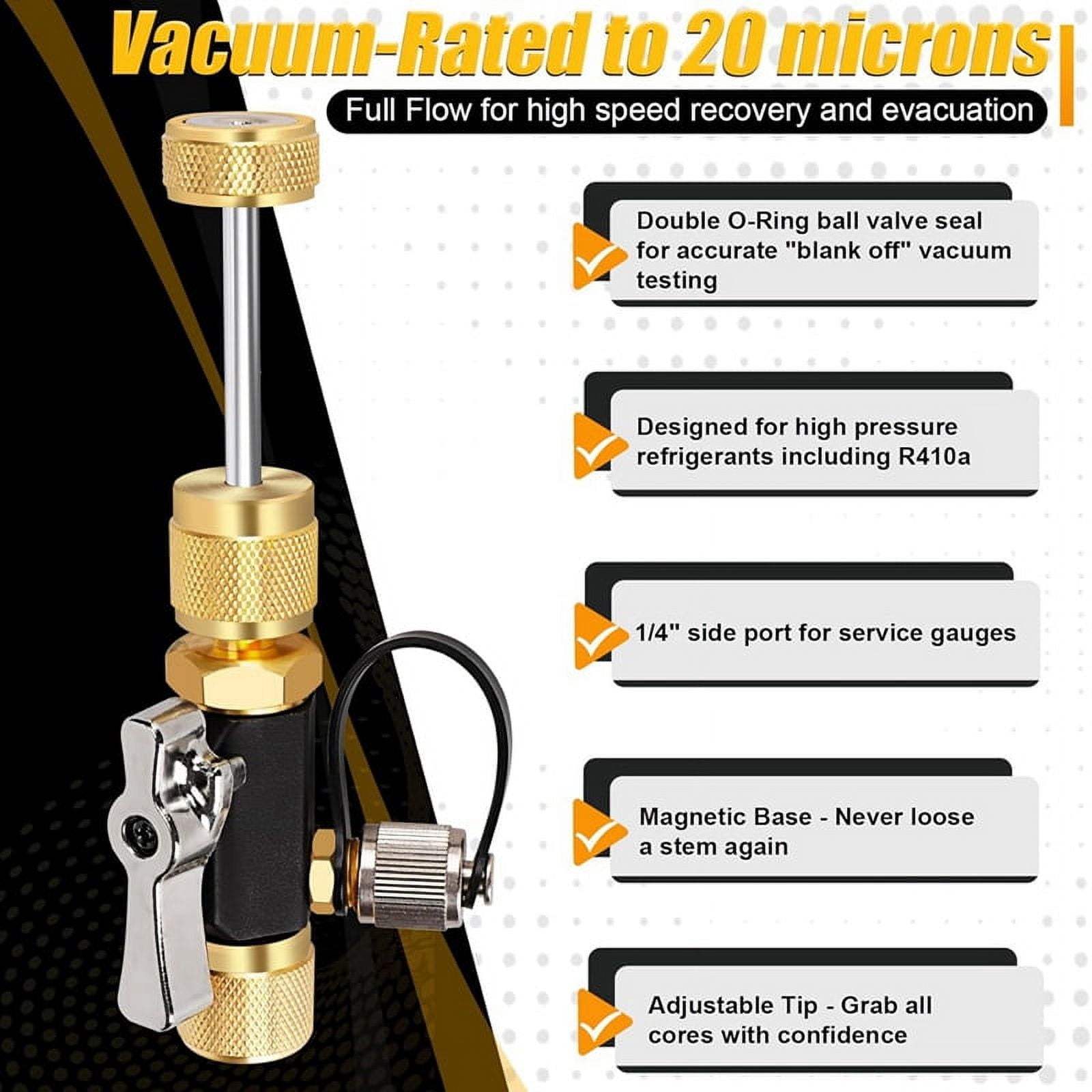 HVAC Valve Core Removal Tool, 1/4 Inch Vacuum-Rated Valve Core Removal Tool,Works with All Refrigerants,HVAC Tools