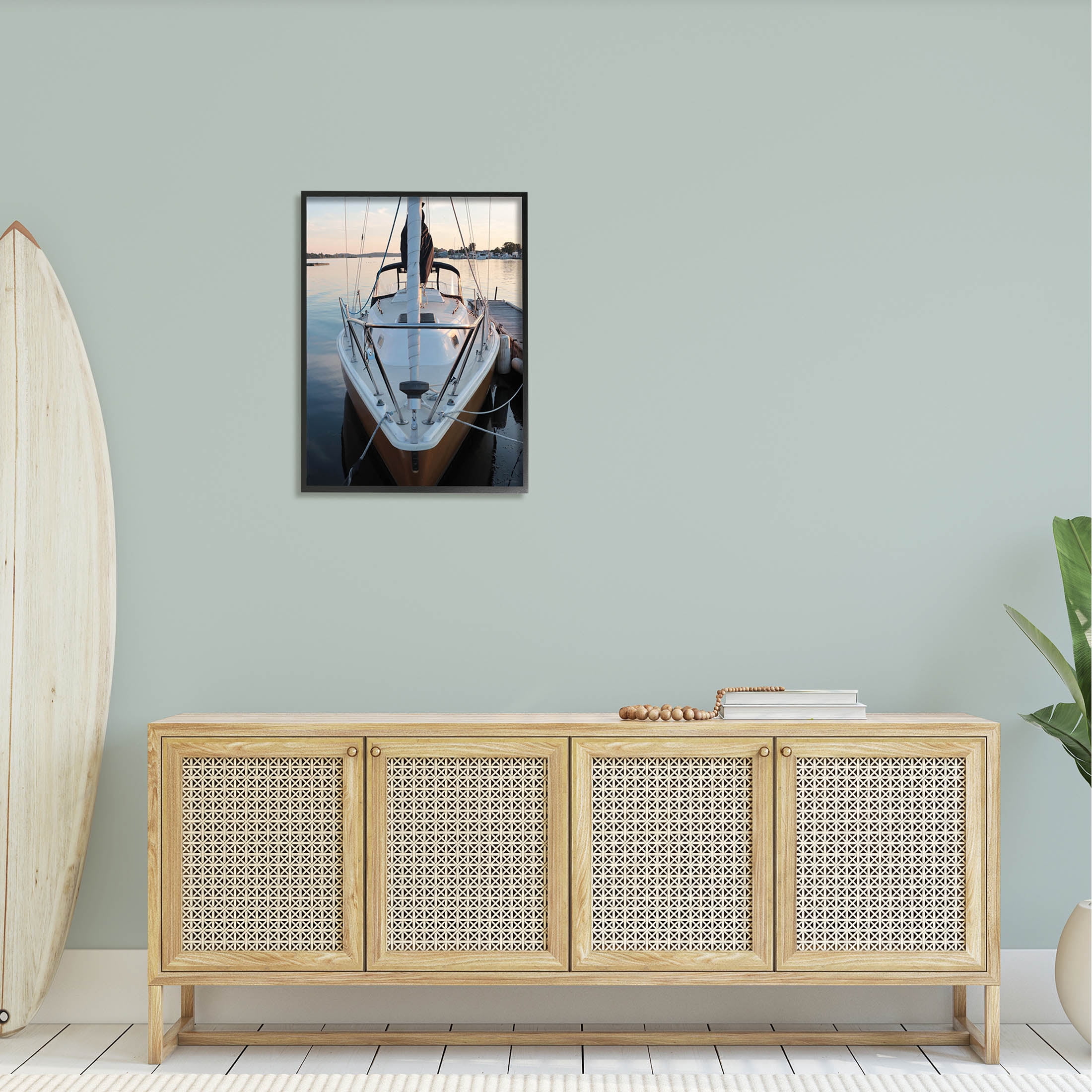 Boat Mast Ocean Marina Transportation Photograph Black Framed Art Print Wall Art