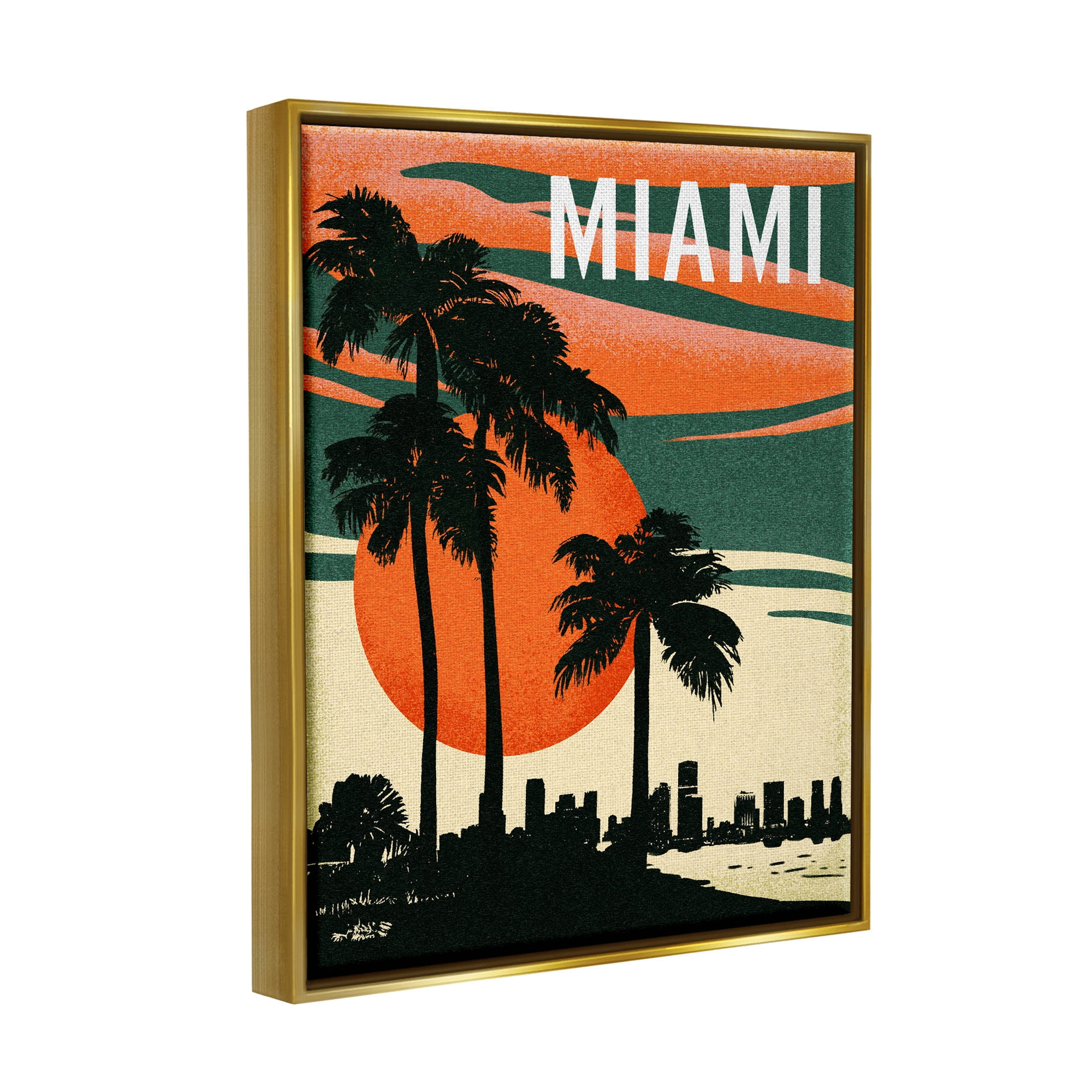 Stupell Industries Tropical Miami Palms Silhouette Graphic Art Metallic Gold Floating Framed Canvas Print Wall Art, Design by Ziwei Li