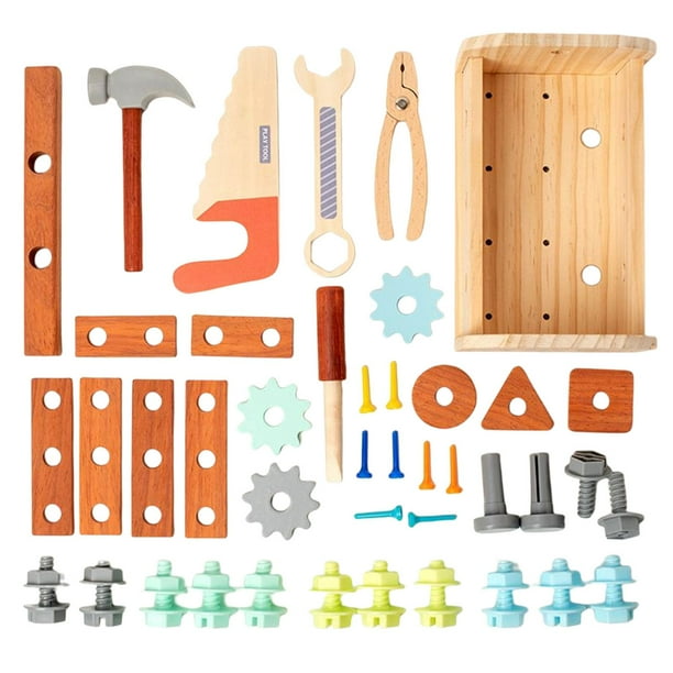 Juego de herramientas de madera para Juego de herramientas de madera para pequeños Montessori Juguetes educativos de construcción Caja de