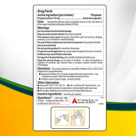 Benzedrex Nasal Decongestant Inhaler with Medicated Vapors (Pack of 24)