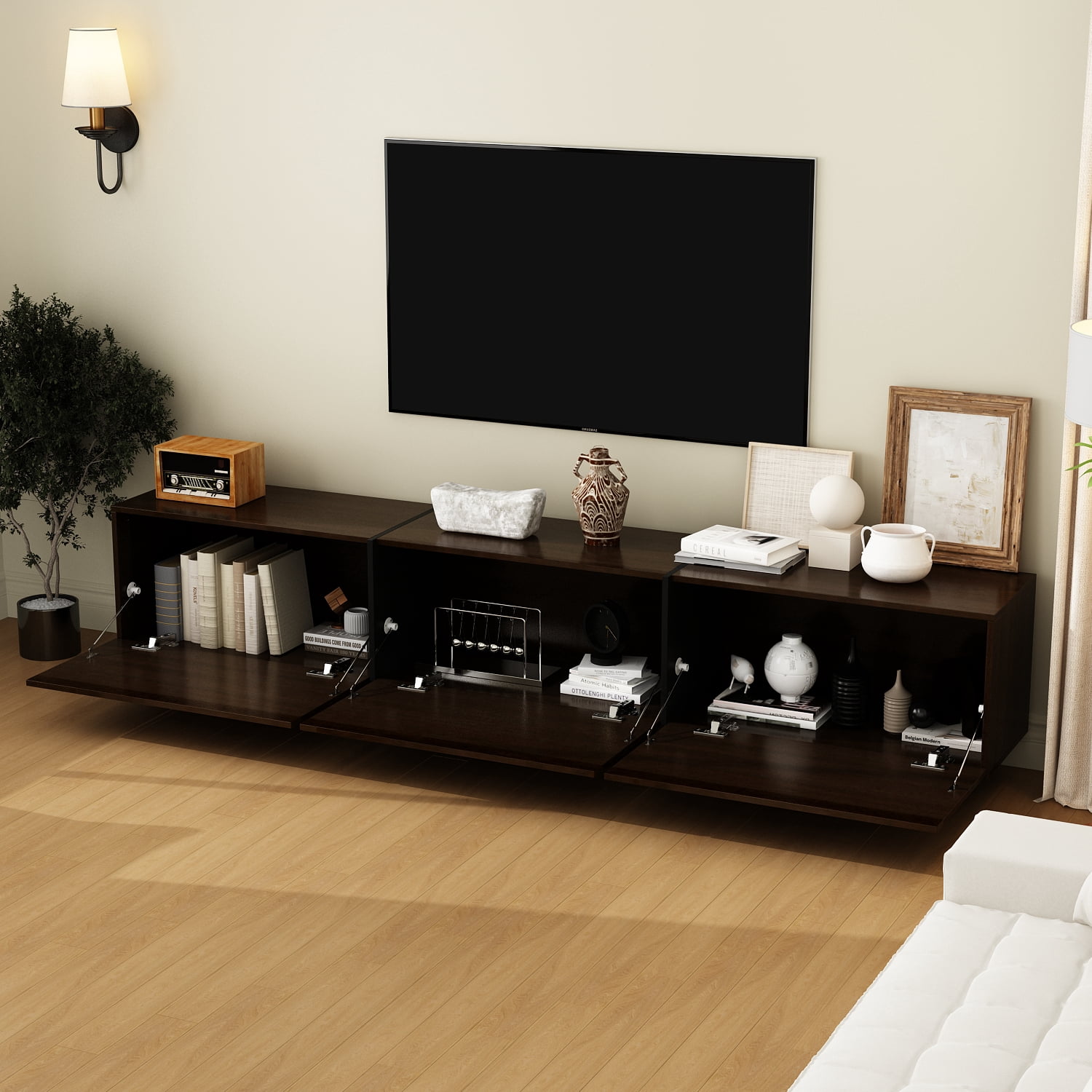 KULAGAGA 71.7" Wide TV Stand with 3 Flip-Down Drawers,Modern Media Console Table & Entertainment Center,Dark Brown