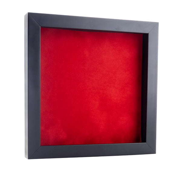 20x20 Black Shadowbox Frame - Interior Size 20x20 with 3/4" Usable Depth - Red Acid-Free Suede Backing