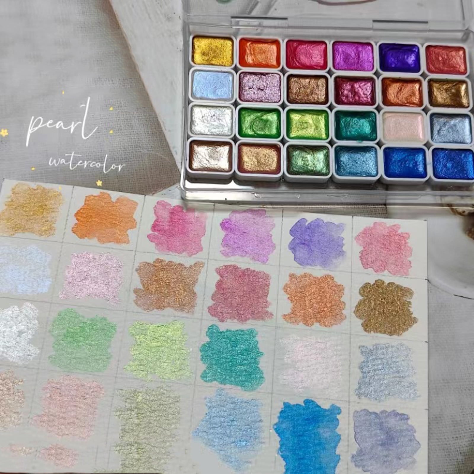 Fufafayo 4Pcs 24 Colors Pearl Watercolor Paint Set, Solid Watercolor Pigment for Artists Beginners, Metallic Shimmering Watercolor Painting Supplies, Art Craft Coloring Kit for Canvas Paper
