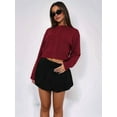 thumbnail image 2 of Women'S Cropped Cardigan Sweaters Long Sleeve Button Down Sweaters Knit Cardigan Cute Y2k Open Front Crop Top Wine Red L, 2 of 6