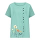 thumbnail image 1 of Tops de Manga Corta de Verano para las Mujeres Cuello Redondo Impreso Botón Superior Camiseta de Imitación Rack, Blusa de Moda Casual para el Uso Diario, 1 of 3