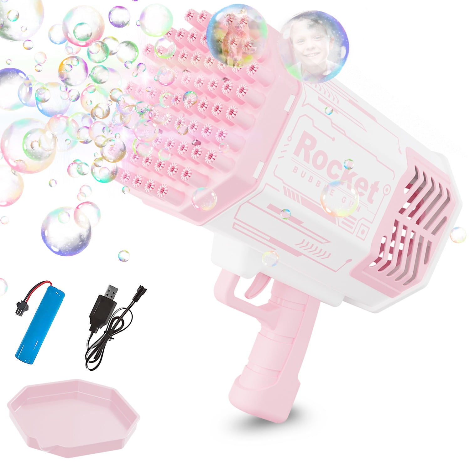 NAPEI Big Bubble Machine , 69 Holes Bubble Gun Toys with Colorful