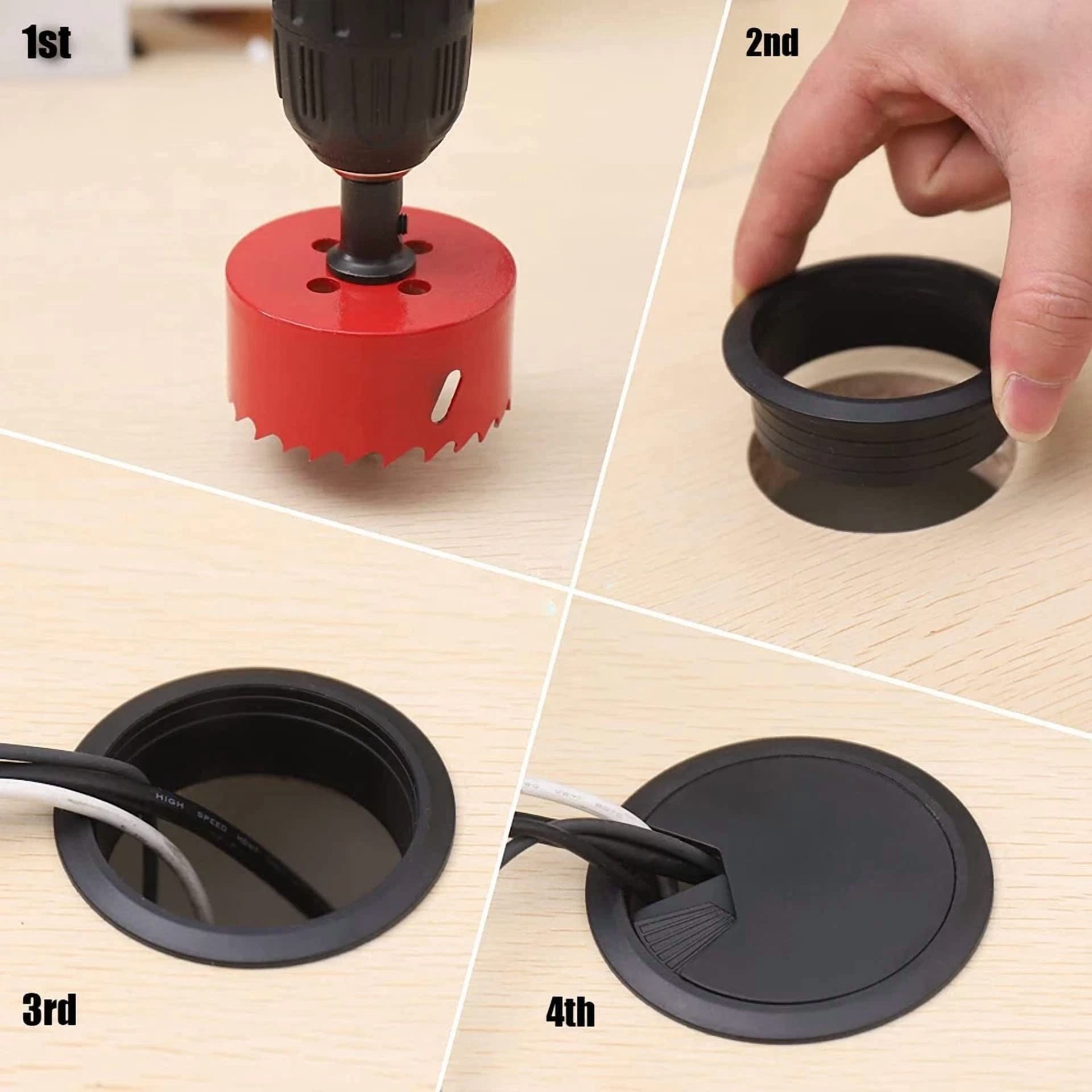 CRESTIN- 8Pcs Desk Grommet 2 Inch (50Mm),Black Desk Cord Hole Covers With Hole Saw