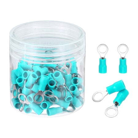 Uxcell 100Pcs Insulated Ring Terminal RVS1.25-5 Battery Lugs 22-16AWG Electrical Crimp Terminals Eyelet Wire Connectors for Industrial, Electrical Wiring, Green
