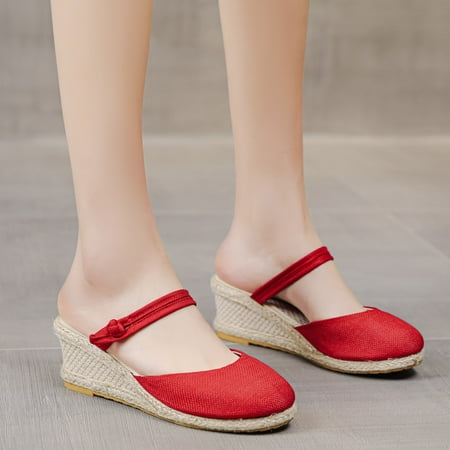 

fashion women solid color summer weave comfortable wedges shoes beach round toe breathable sandals