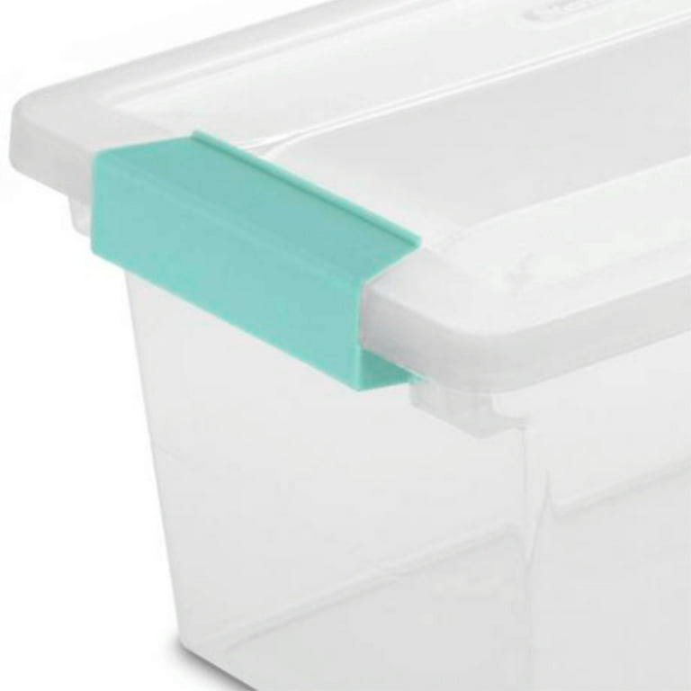 Sterilite Deep Clear Plastic Storage Bin with Clear Lid Aqua Latch, 8 Pack