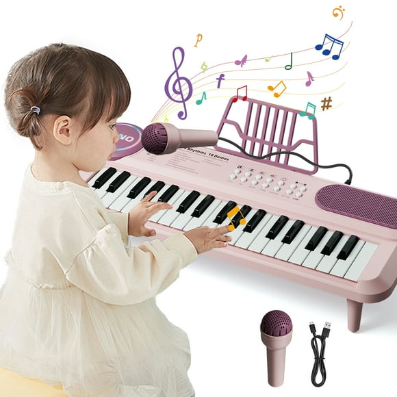 Keyboard Piano for Kids, 37 Key Pink Piano Baby Girls Toy 1-3, Electronic Piano with Microphone & Music Stand, Toddler Portable Music Keyboard for Beginners, First Birthday Gift for Boy Girl Age 4 5 6