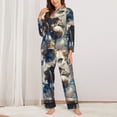 thumbnail image 2 of Honeii Exotic Blue Cat print Women's Pajama Sets Long Sleeve Button Down Sleepwear Nightwear Soft Pjs Lounge Sets-Medium, 2 of 7