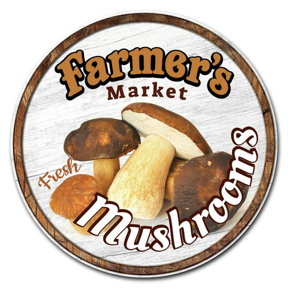 SignMission C-24-CIR-WS-Mushrooms Corrugated Plastic Sign with Stakes 24 in. Circular - Farmers Market Mushrooms