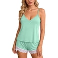 thumbnail image 2 of LIZUOJUN Pajama Sets For Women 2 Piece Ribbed Knit Camisole Top Shorts Set V Neck Lace Trim Hem Detail Soft Stretchy Breathable Lightweight Loungewear - L, 2 of 9