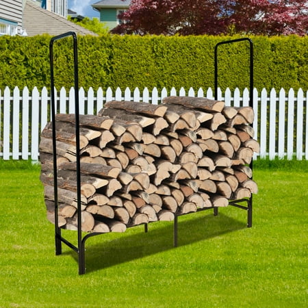 

HAOAN 4 Ft Firewood Rack Outdoor Heavy Duty Log Rack Waterproof Wood Pile Cover Firewood Storage Rack Holder Steel Fire Wood Rack for Fireplace Tool Black