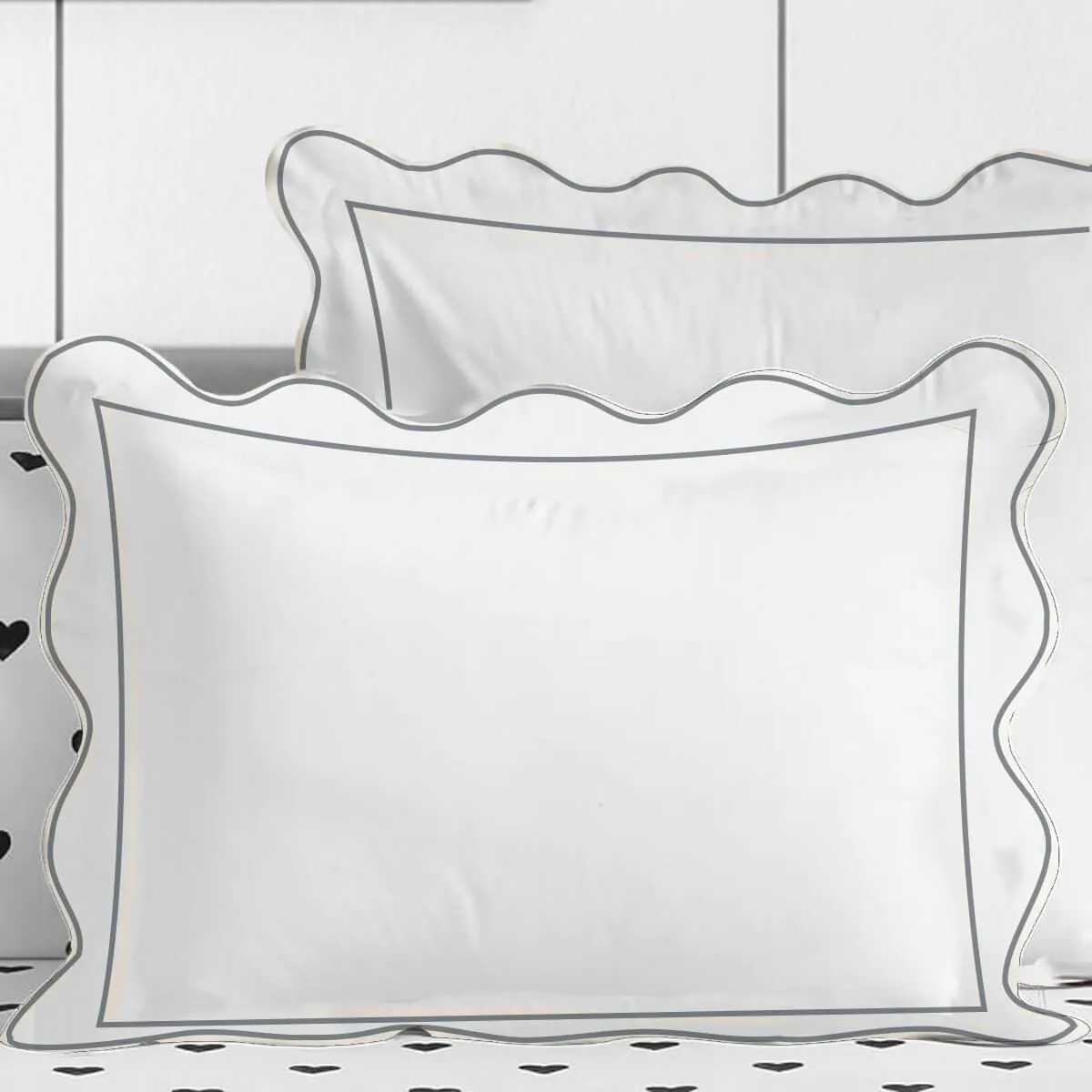 400TC Cotton Scallop Embroidery & Border Sateen Solid Duvet Cover Set