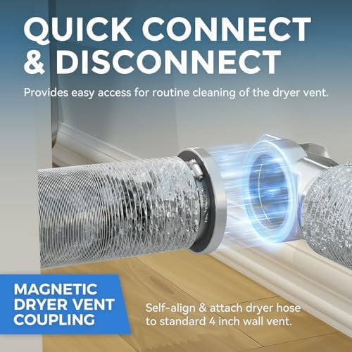 Magnetic Dryer Vent Coupling DV90 Airtight Seal Dryer Vent Connector Kit Easy to Clean Quick Connector Including a 2.6ft 4" Duct and two Clamps