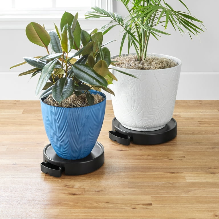 Mainstays 14 inch Round Resin Black Plant Caddy with 4 Wheels