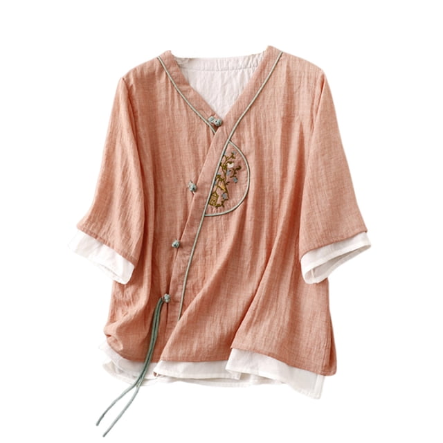 Birdeem Womens V-Neck Button Printed Loose Shirt with Three Quarter Sleeves Top