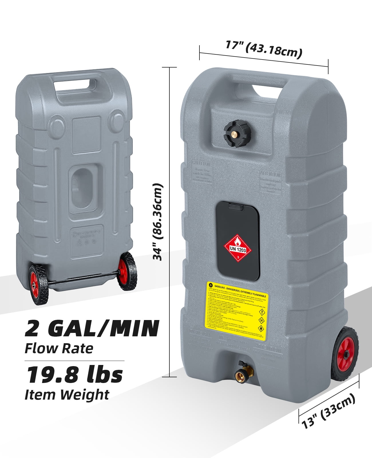 Fuel Caddy 15 Gallon Portable Gas Fuel Tank Container Caddy, Gasoline Diesel Fuel Tank with Manual Transfer Nozzle,Diesel Fuel Container