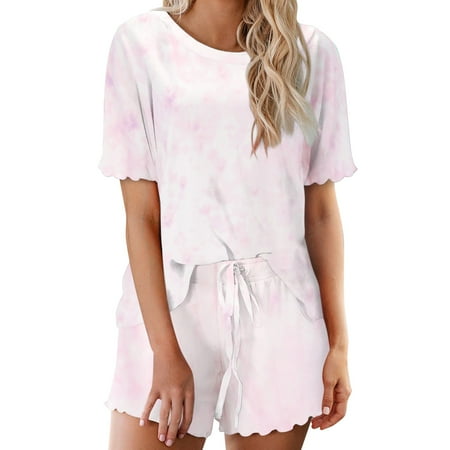 

Women s Fashion Brushed Tie Dye Round Neck Pullover Ladies Pajamas Pajamas