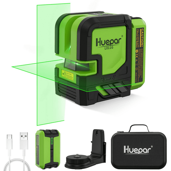 Huepar Green Beam Cross Line Laser Level Outdoor Self Leveling Laser Level Tools with 5200mAh Li-ion Battery