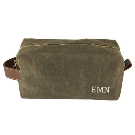 Personalized Men’s Waxed Canvas and Leather Dopp Kit, Olive (Best Leather Dopp Kit)