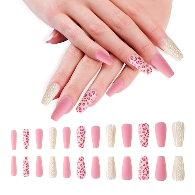 Uñas de ballet de 24 piezas, uñas postizas mate, serie de uñas acrílicas de cobertura total, mejora de uñas usables, uñas terminadas