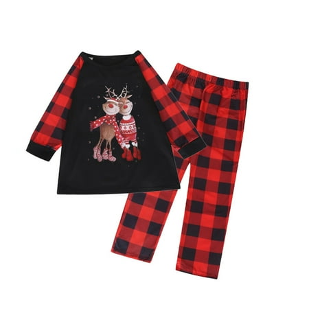 

Family Matching Christmas Pajamas Two Piece Pjs Set Happy Reindeer Print Loungewear Casual Top and Pants Sleepwear