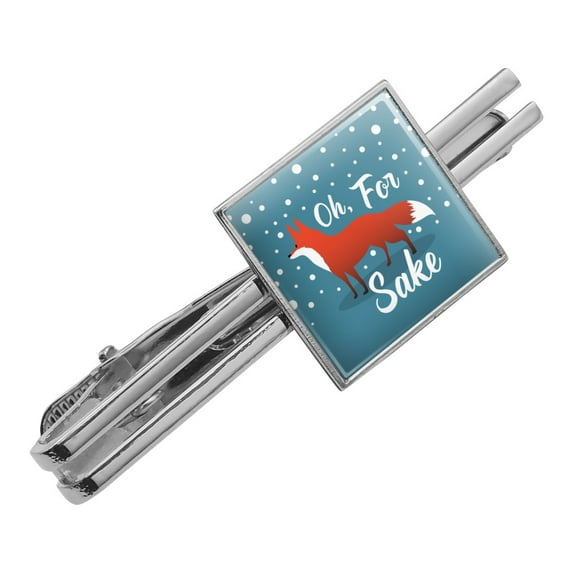 Oh For Fox Sake Funny on Teal Square Tie Bar Clip Clasp Tack- Silver or Gold