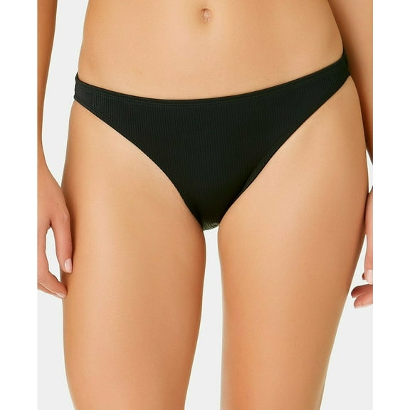 California Waves BLACK Juniors' Solid Ribbed Hipster Swim Bottom, US Large