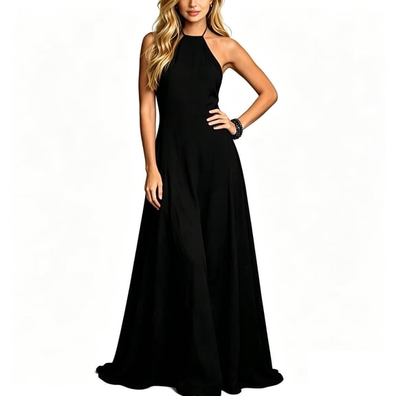 ZHOGXU Boho Wedding Guest Dresses For Women Sleeveless Halter Maxi Dress Elegant Formal Cocktail Dress,Black,XXL