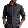 thumbnail image 2 of Afdoent Shirt For Men Male Long Sleeve Denim Shirt With Pockets Casual Loose Fit Button Up Shirt For Everyday Wear Vacation Summer Beach Shirts, 2 of 9