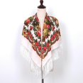 thumbnail image 4 of Bufanda cuadrada nacional rusa de gran tamaño para mujer, de algodón con estampado de flores, estilo retro, con flecos, 4 of 4