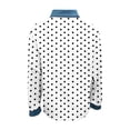 thumbnail image 5 of QATAINLAV Denim Patchwork Waffle Shirts Women's Dressy Polka Dots Print Tops Long Sleeve Button Down Collared Blouse White L, 5 of 6