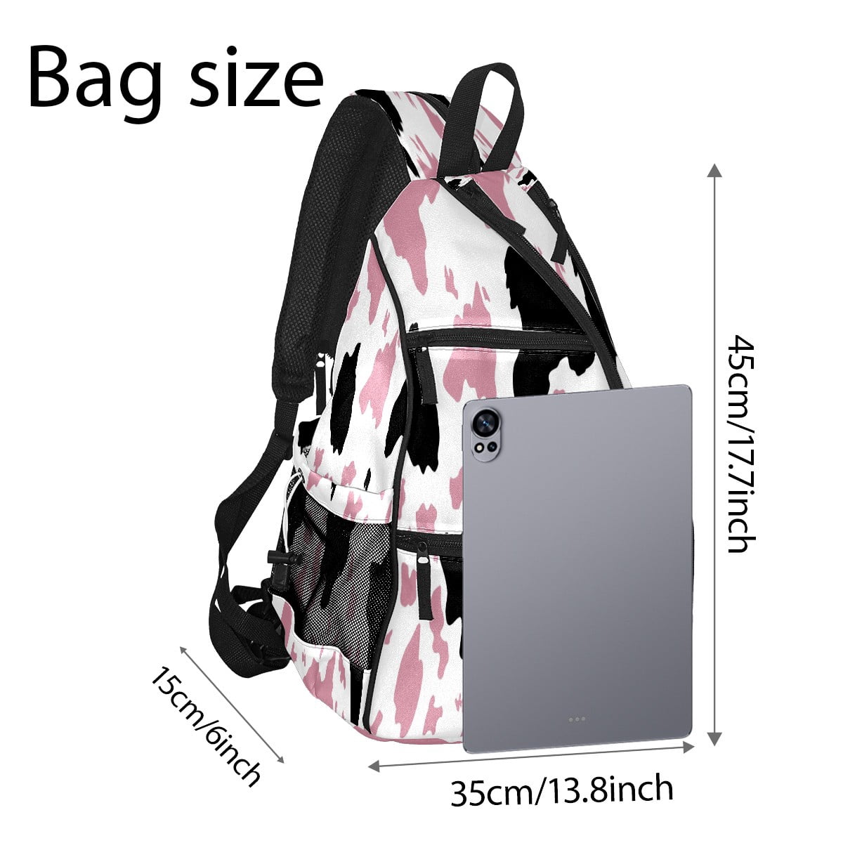 Pickleball Bags for Men Women Pickleball Backpack with Large Capacity Lightweight Adjustable Pickleball Sling Bag Hold Paddles, Balls, Accessories Funny Cow Print Pink Black