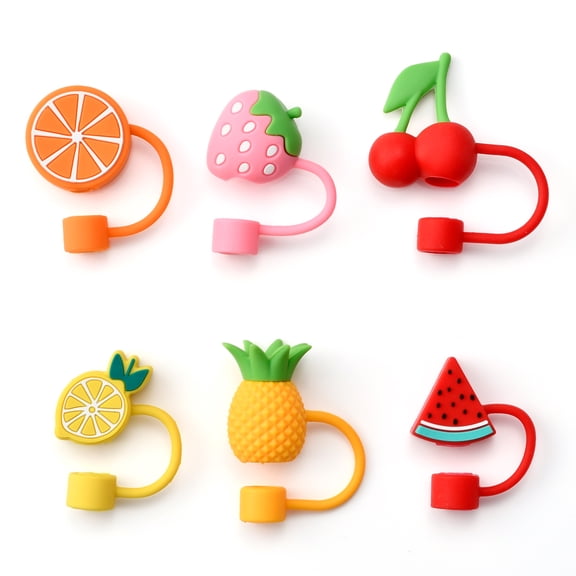Cook with Color 6-Piece Silicone Straw Topper Set, Reusable Fruit Covers, Multicolor